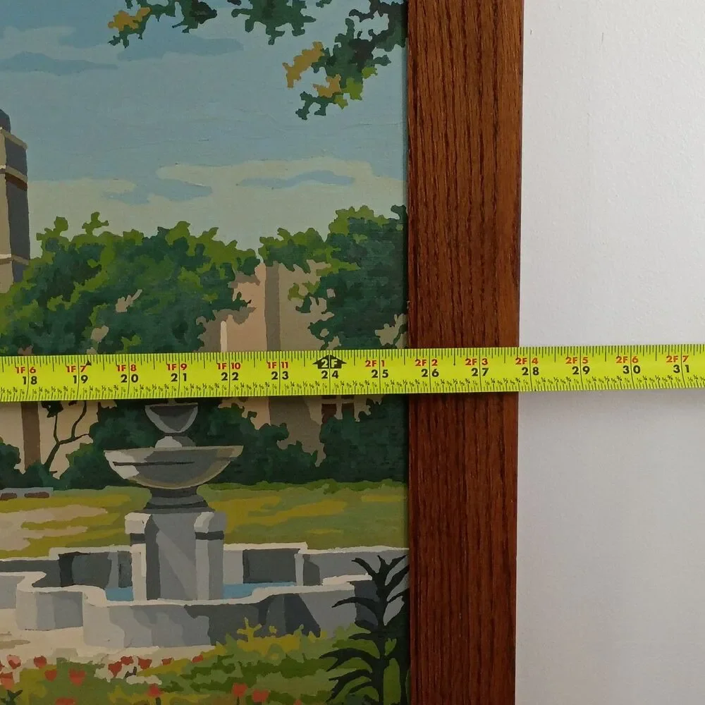 Large 27.5x21.5 Vintage Carmel Mission Basilica Painting in Wood Frame